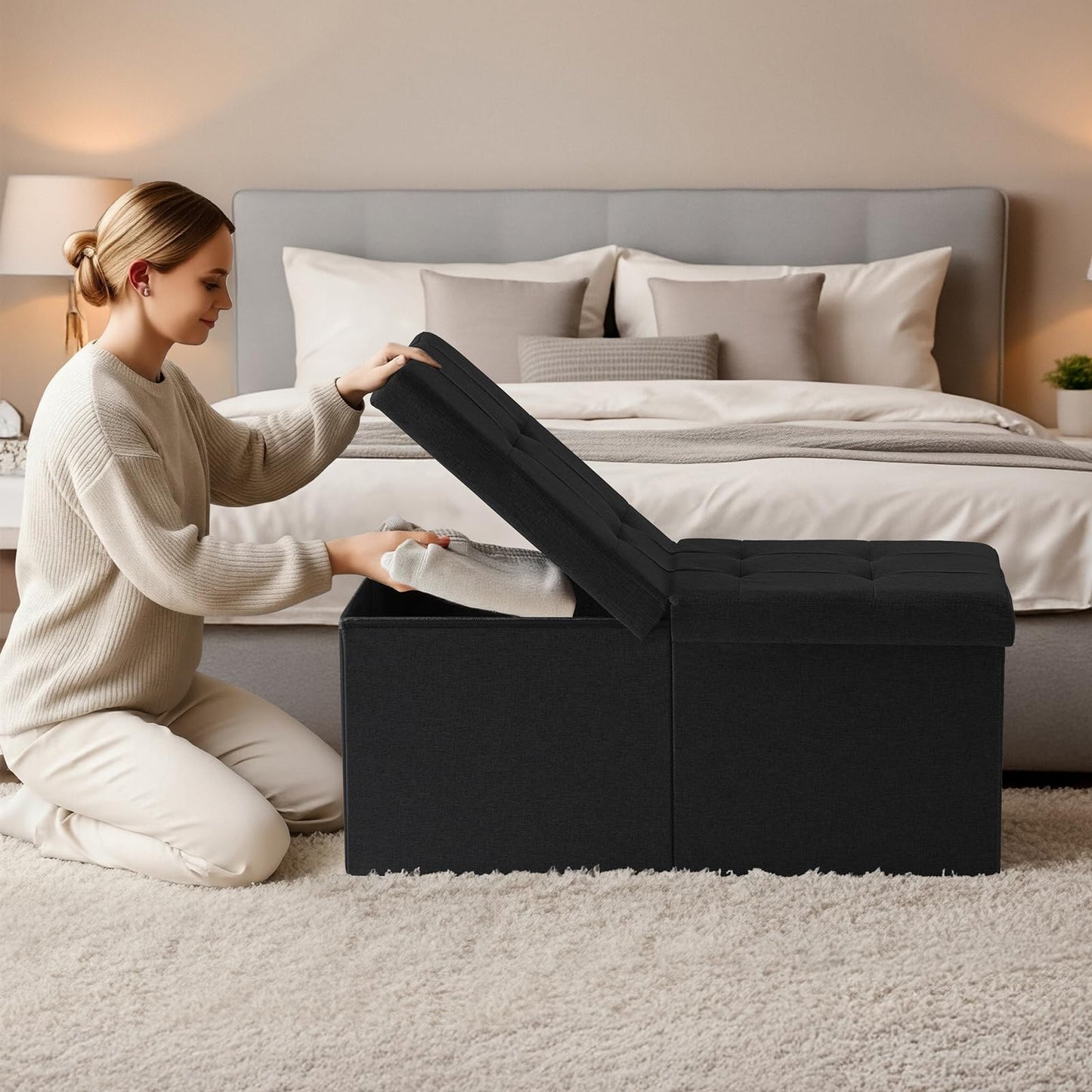 Snuvid 30-INCH Ottoman with Storage, Footrest Storage Bench, End of Bed Bench Coffee Table for Living Room, Bedroom, Entryway (Black)