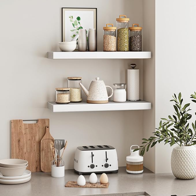 Fixwal White Shelves, Bathroom and Kitchen, Wall Mounted Shelves