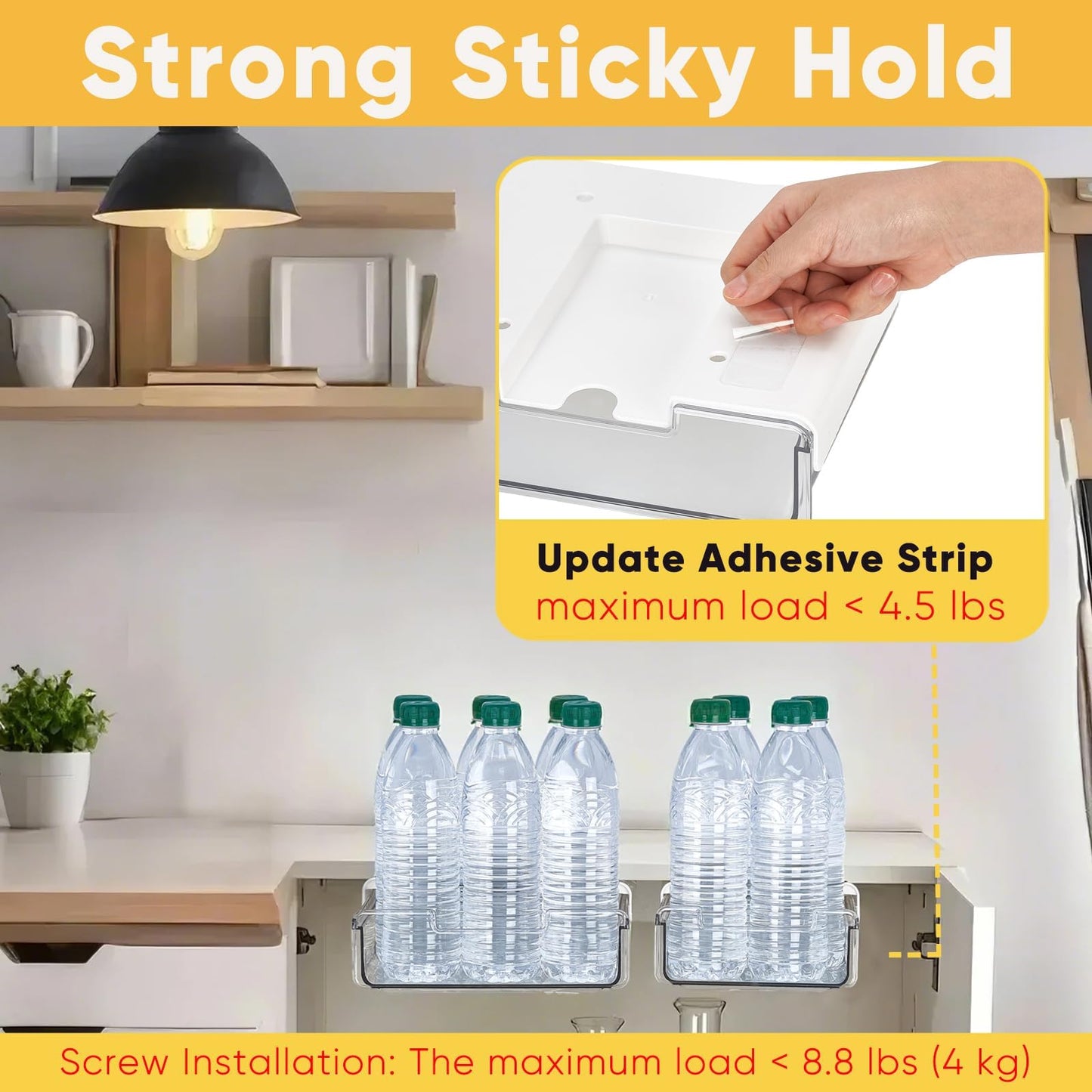 OrgaFocus 2 Pack Under Desk Hanging Drawer Slide Pull Out, Attachable Clear Acrylic Storage Tray, Easy Hidden Self Adhesive Mount Cabinet Shelf Holder for Tables, Home & Office, Counters, Workstation