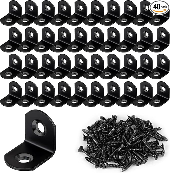 40 Pcs L Bracket Stainless Steel Corner Brace Sets, 90 Degree Right Angle