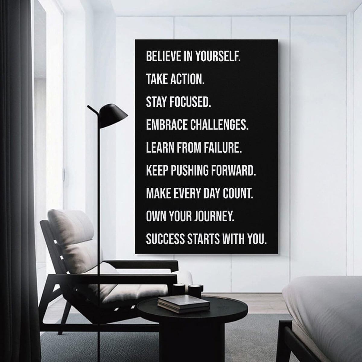 Motivational Gym Quote Build Self Belief Take Action Stay Focused Canvas Printing Wall Art Prints Wall Decor Posters Scandinavian Bohemian Typography for Living Room Office 12x18inch(30x45cm)