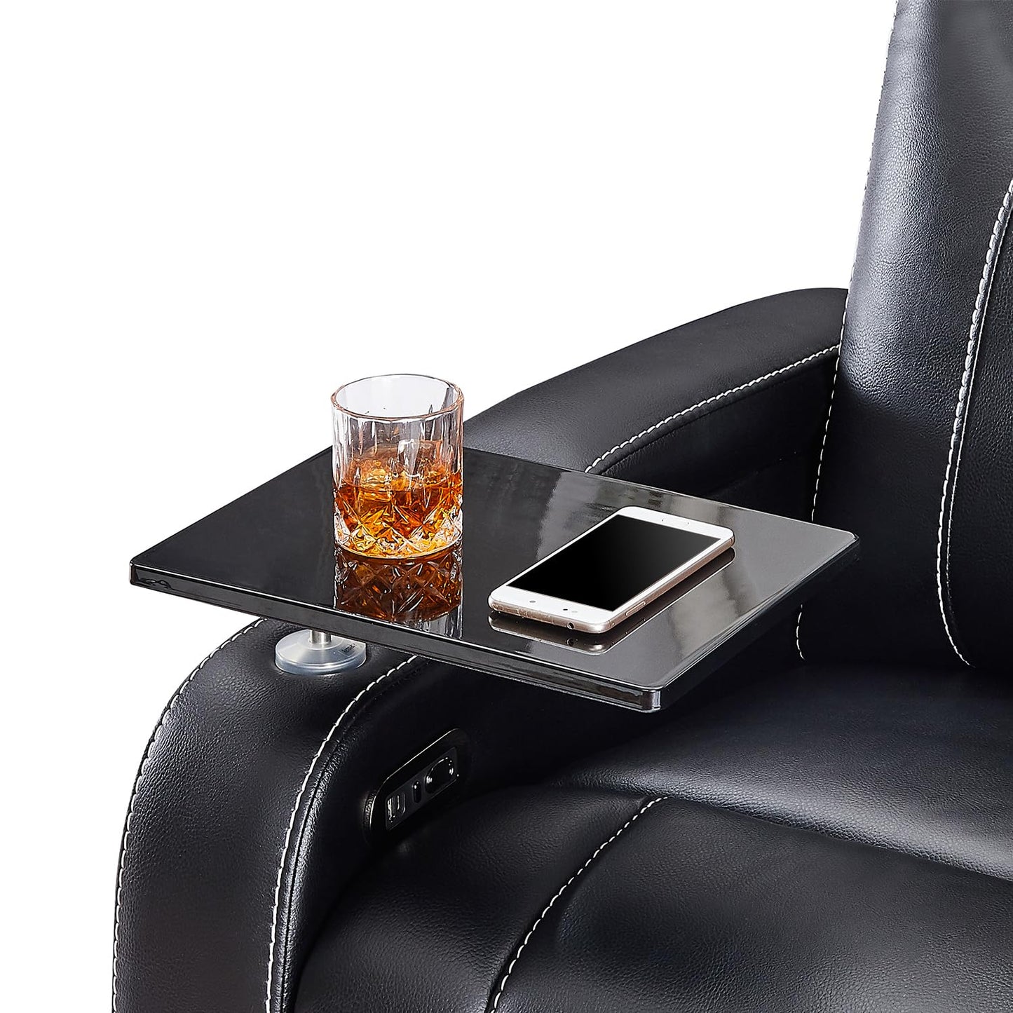 Weilianda Home Theater Seating Series Swivel Tray Table for Wei lianda Home Theater Seat Bright Black