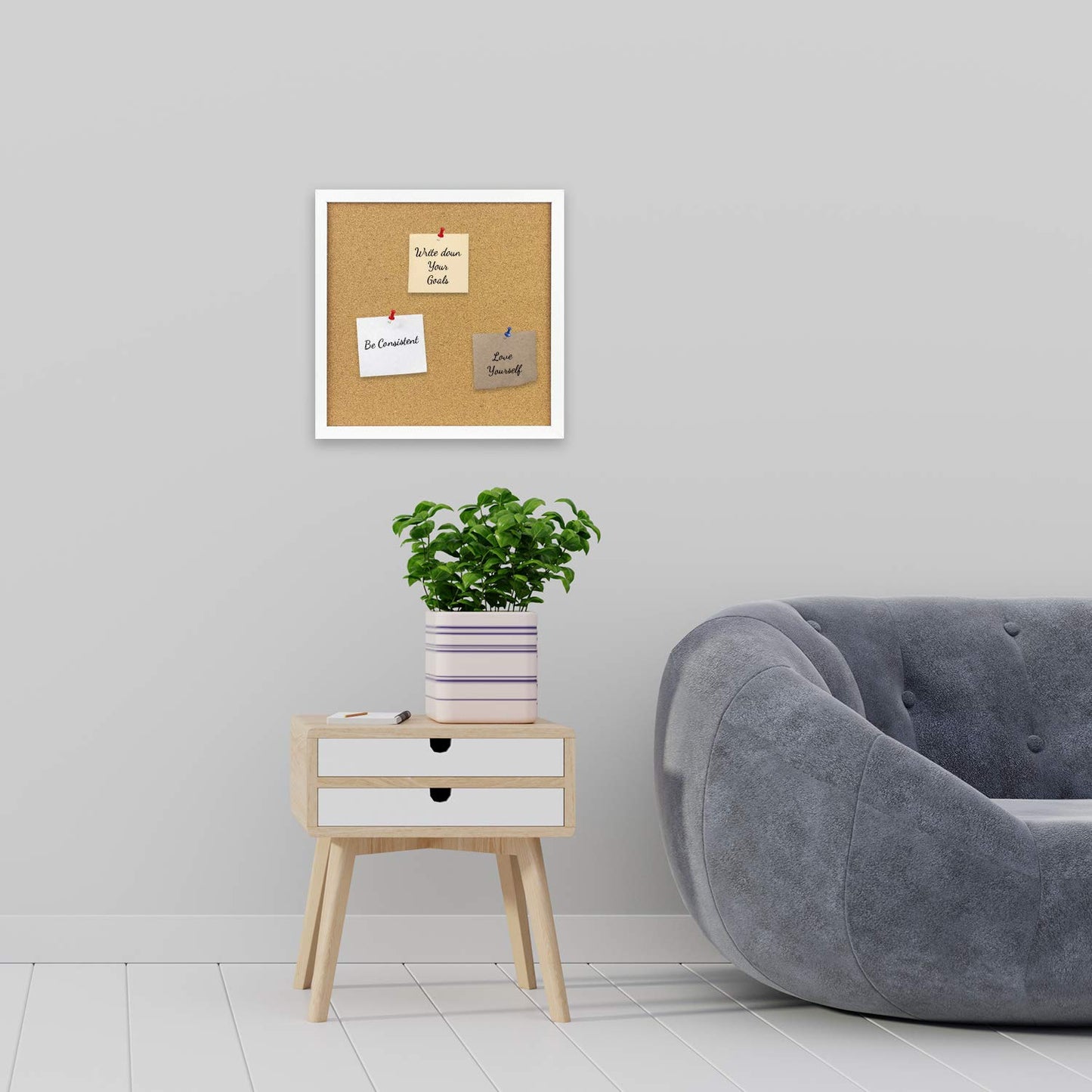Elegant Boards Cork Bulletin Board 12"X 12" Square Wall Tile , Modern White Framed Board For Home And Office (Hardware And Template Included)