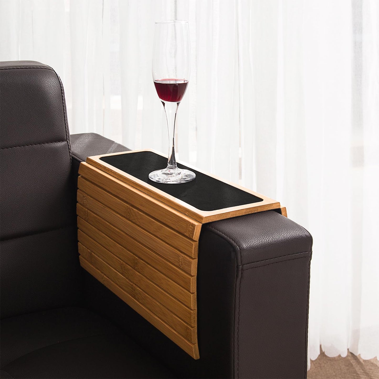 GEHE Couch Arm Tray Table, Flexible/Foldable Sofa Armrest Tray, Couch Armrest Table Cup Holder Great for Drinks Snacks Remote Control, Portable Side Table and Anti-Slip Bottom
