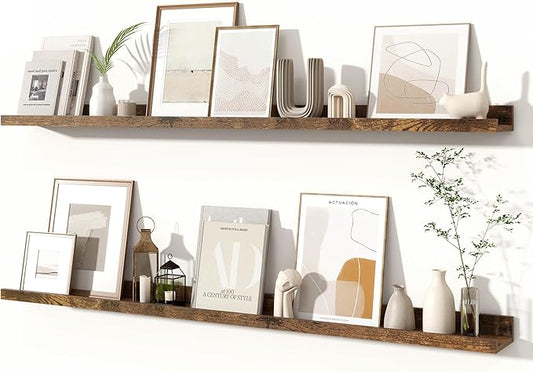 Fun Memories Picture Ledge Shelves Set of 2, 48 Inch Rustic Wall Mounted