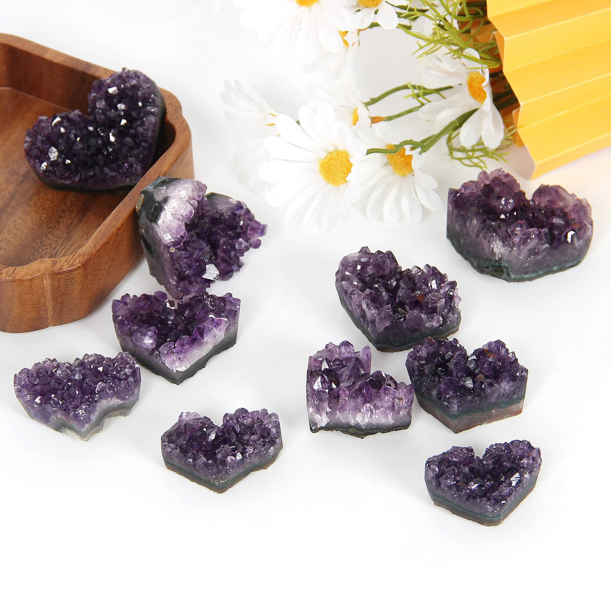 90-110g 1PC Amethyst Heart Cluster, Natural Crystals and Healing Stones- Amethyst Crystal for Decoration, Wicca & Reiki High Energy Healing Crystals, Heart Gifts, Gemstone Valentine’s Gift