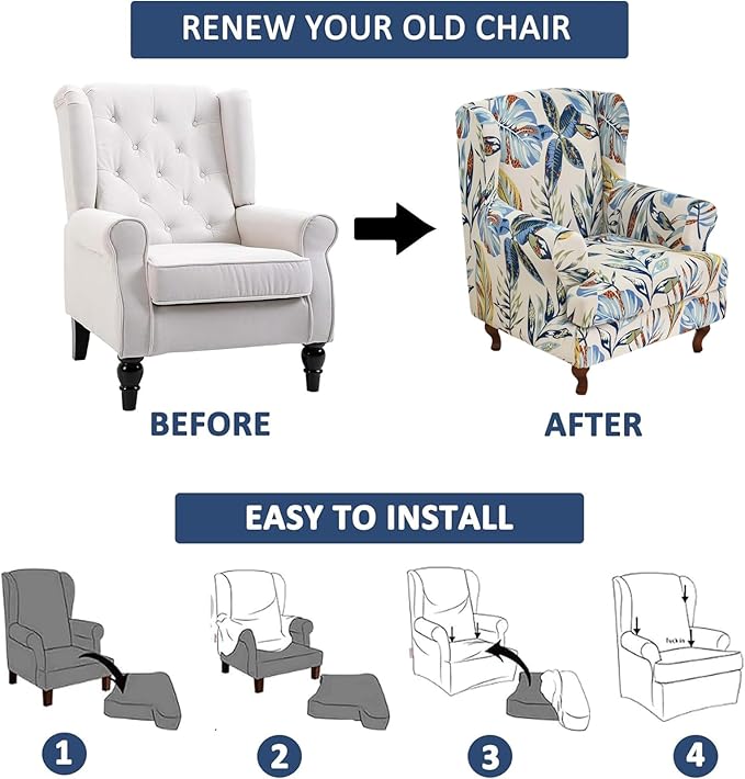HAOYONG Wing Chair Slipcovers Stretch Wingback Chair Covers Printed 2 Pieces