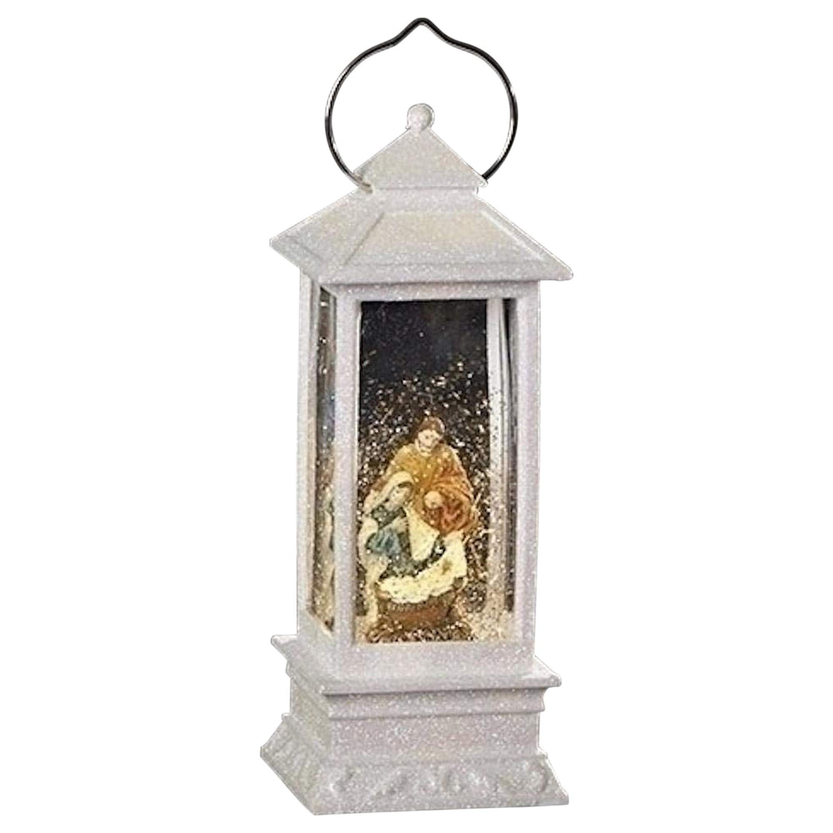 White Lighted Holy Family LED 11 Inch Acrylic Lantern Holiday Glitter Globe