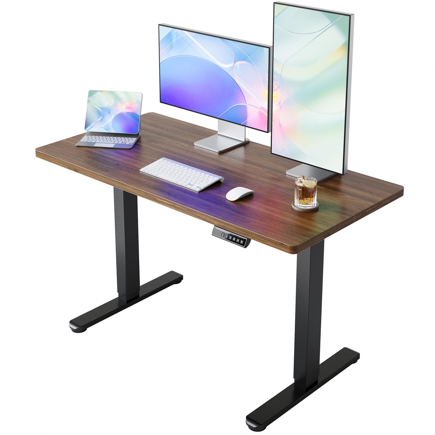 HUANUO Electric Standing Desk,48" x 24" Height Adjustable Desk, 4 Memory Height Settings, Sit to Stand Up Desk for Home Office, with Headphone Hook, Cable Manager, Walnut