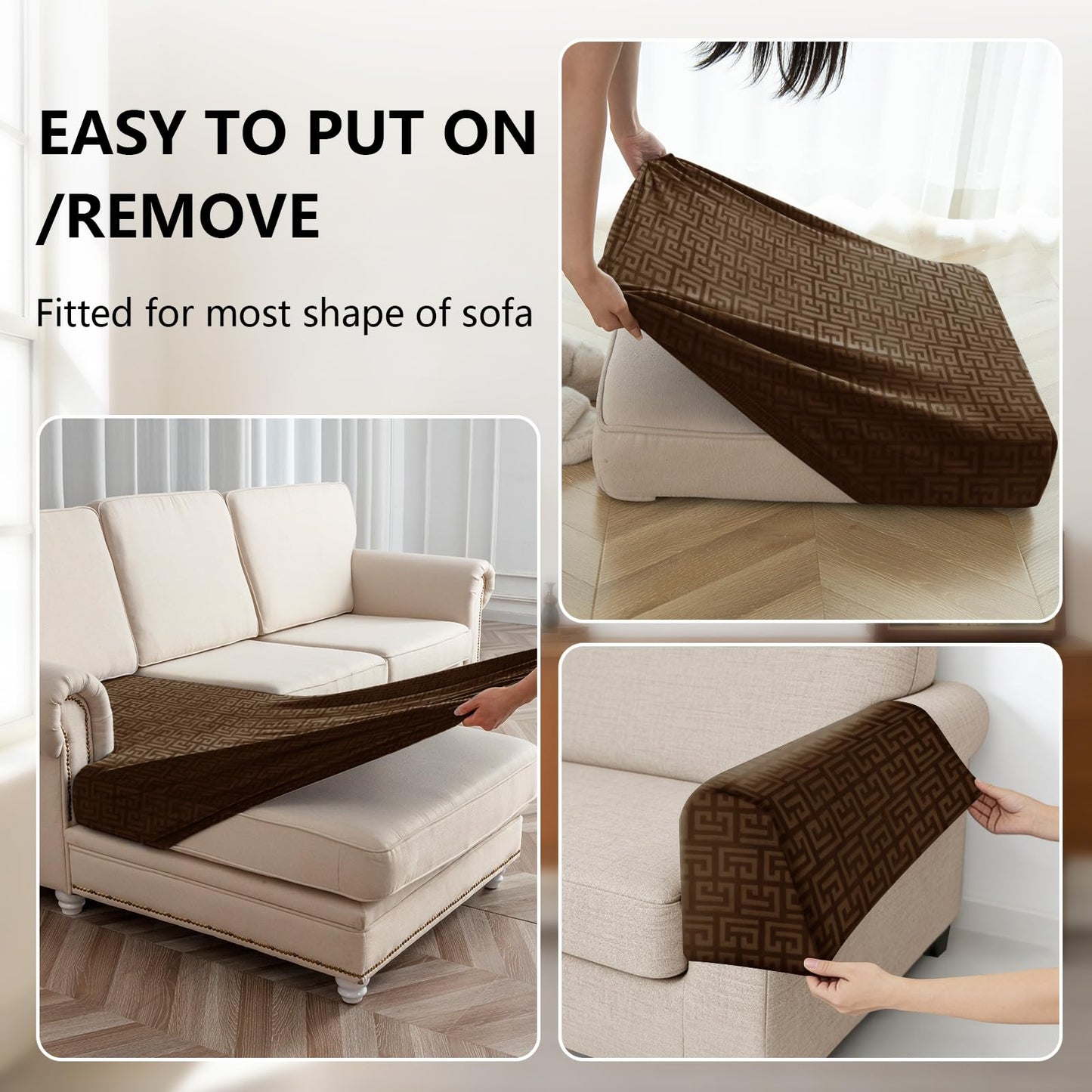 UNBBRRL 10 Pieces Stretch Sofa Cushion Covers for U-Shaped Modular Sectional Couch with 4 Seats+4 Backs+2 Arms, Upholstered Covers for Sofa Bed with Deep Double Chaise (Bronze,10 Pieces Set)