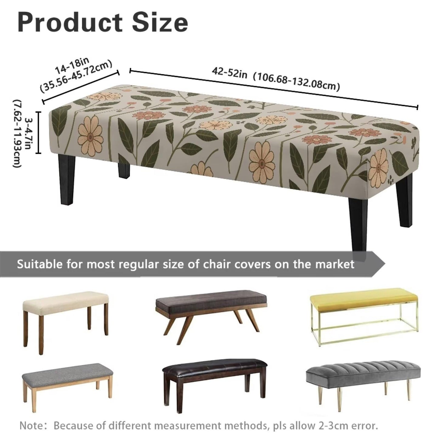 Cugasmaru Bench Covers Breathable Soft Stretch Dining Bench Cover Retro Floral Removable Non-Slip Rectangle Seat Cushion Slipcover Home Decor Benches Seat Protector