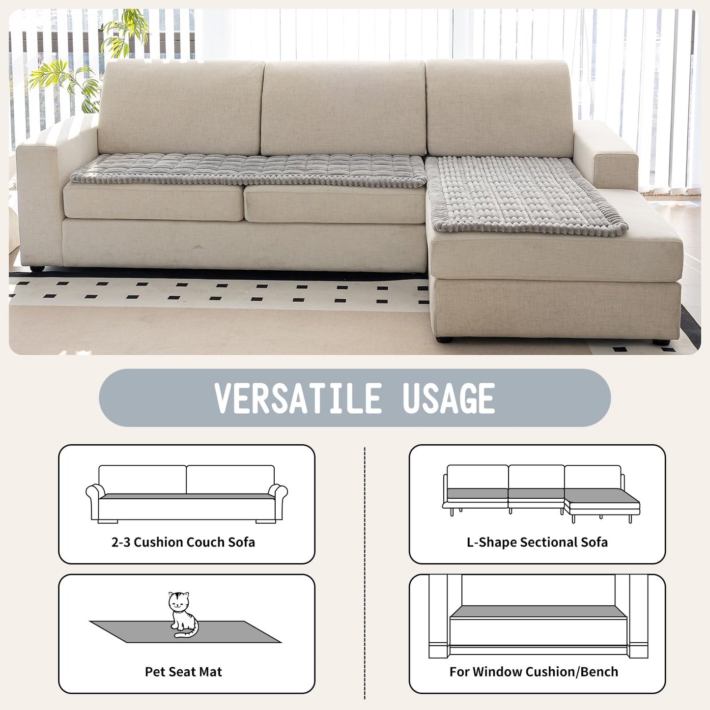 MDSASFD Sofa Couch Cover, Sofa Covers for Dogs Washable, Non-Slip Striped Sofa Slipcovers for Sectional Sofa, Sofa Cover Furniture Protector for L Shaped(Light Grey, 27.6"x 59")