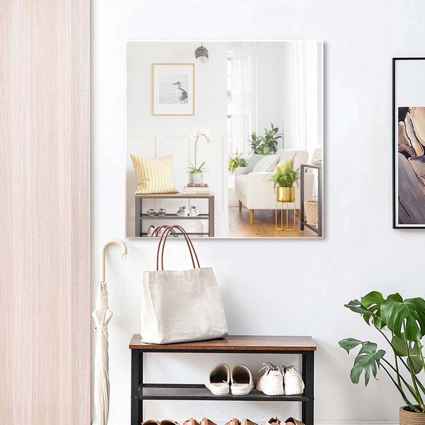 BEAUTME 32"x32" White Square Wall Mirror, Aluminum Frame Bathroom Vanity Mirror, Large Wall Mounted Mirror for Entryway Living Room, Horizontal or Vertical Hanging