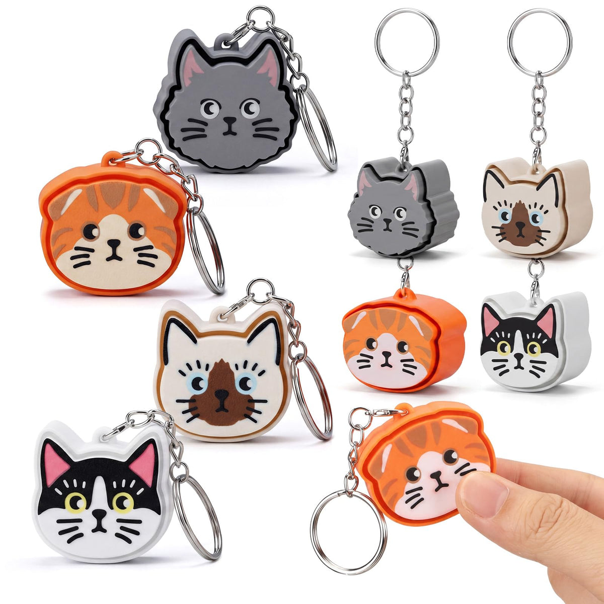 Kenning 12 Pcs Cat Clicker Fidget Keychain Bulk 3D Printed Sensory Clicker Fidget Toys for Adults Stress Relief Cat Party Favors Keychains for Birthday Goodie Bags Summer Giveaways Coworker Gifts