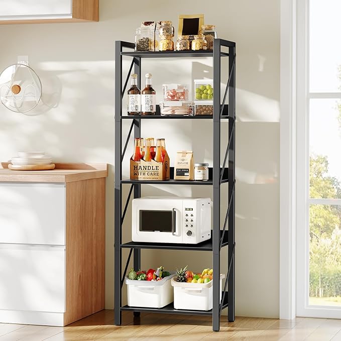HOOBRO Bookshelf, 5-Tier Industrial Bookcase, Book Shelf Storage Organizer
