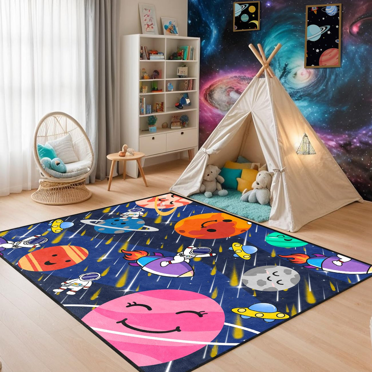 BATATADOCE Galaxy Area Rug - Solar System Design, Perfect for Boys' Room or Classroom, 4'x5'