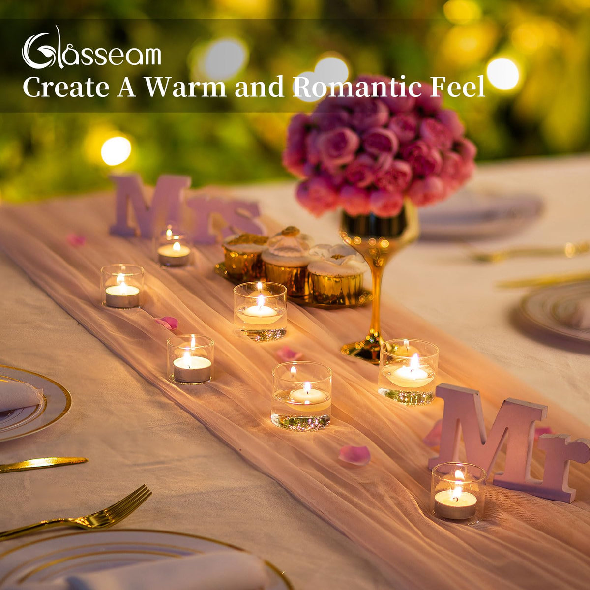 Glasseam Tea Light Candle Holders for Table Centerpiece, Small Clear Glass Votive Candle Holders Set of 24, Cute Mini Floating Tealight Holder for Wedding Centerpieces Birthday Party Decorations