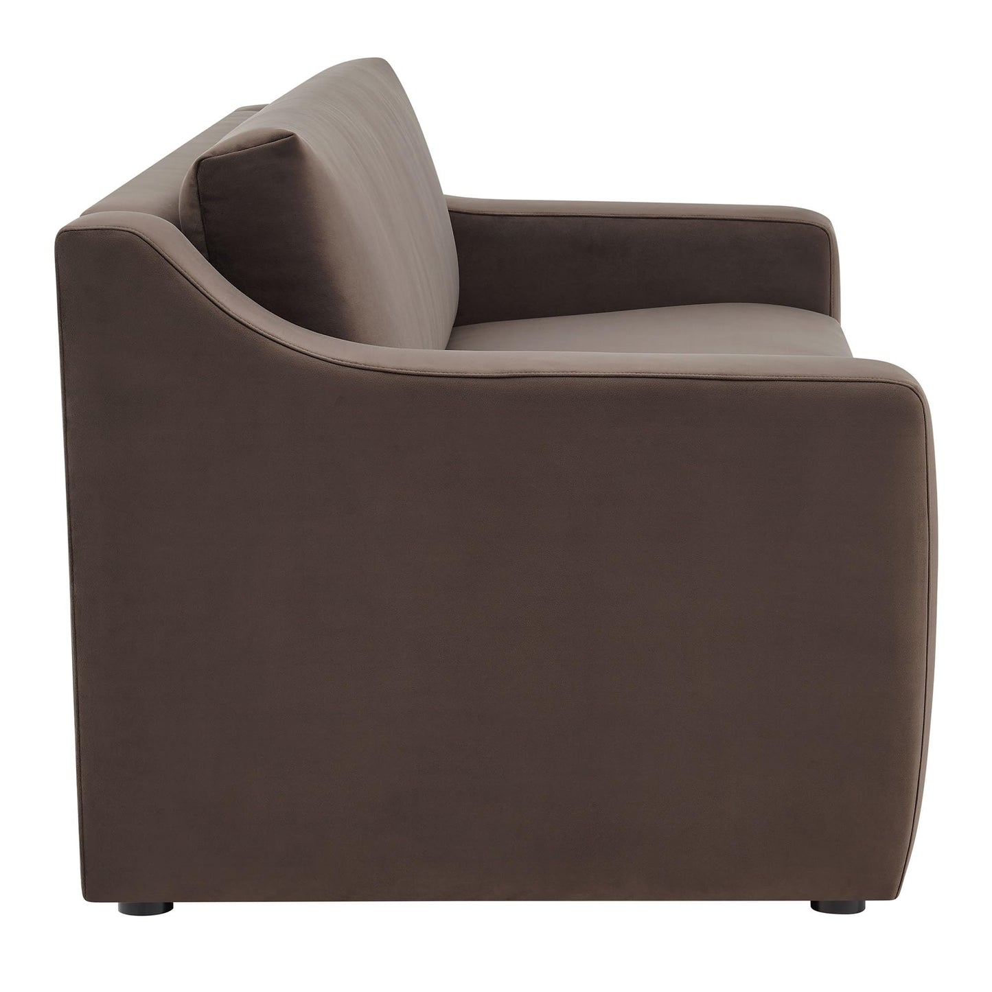 Modway Liora 87 Inch Stain-Resistant Performance Velvet Sofa in Chocolate Brown - 3 Seater Upholstered Sofa Couch for Living Room Seating - Comfy Deep Seat Sofa with Scoop Arms