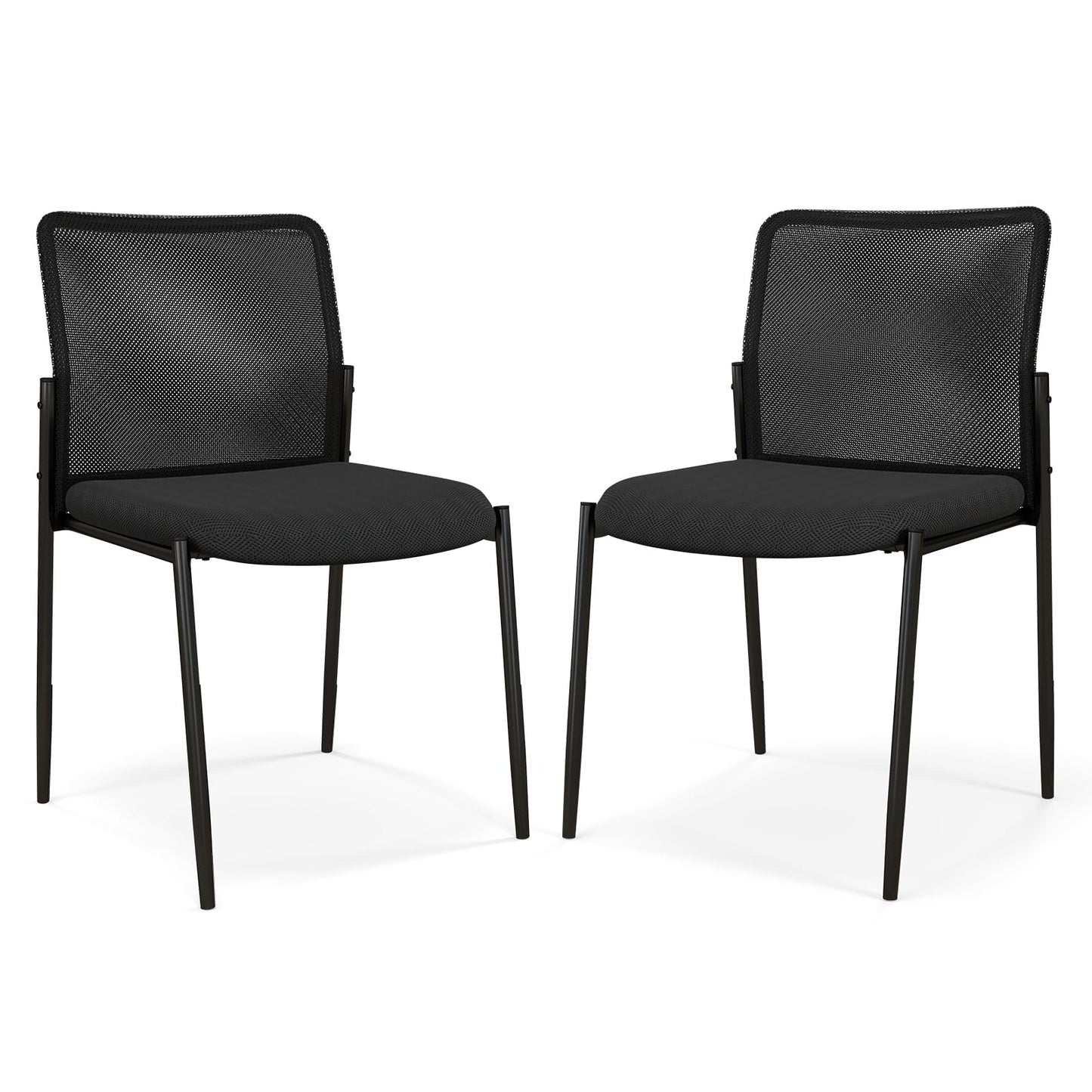 Giantex Waiting Room Chairs Set of 2 - Stackable Guest Chairs w/Ergonomic Backrest, Padded Seat, Lobby Chair for Conference, Meeting Room, Reception, Armless Desk Chair, Mesh Office Chairs (Black)