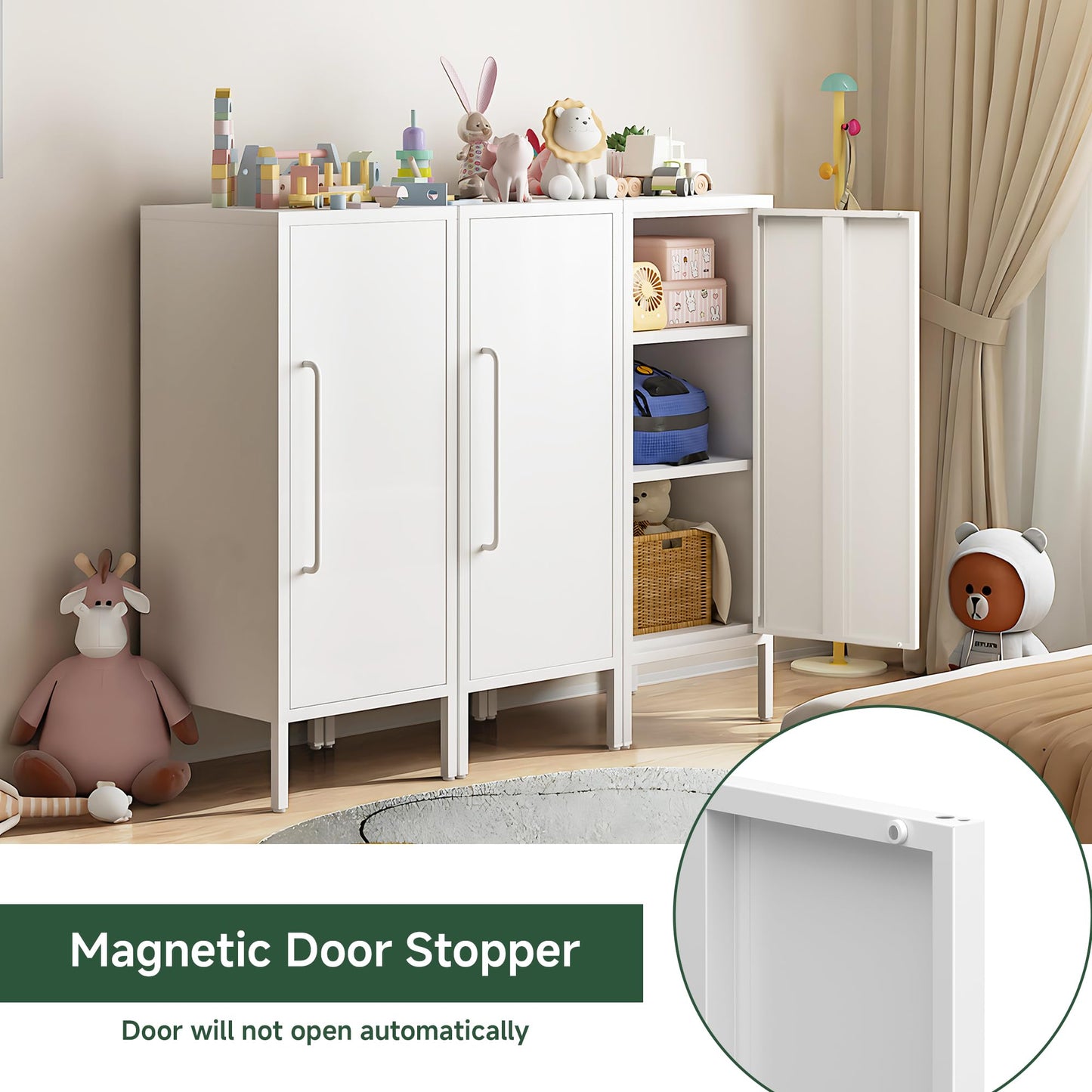 PEROKIER Metal Storage Cabinet with 2 Adjustable Shelves Small Storage Cabinets with Door for Office Kitchen Bathroom Living Room Pantry Garage (White)