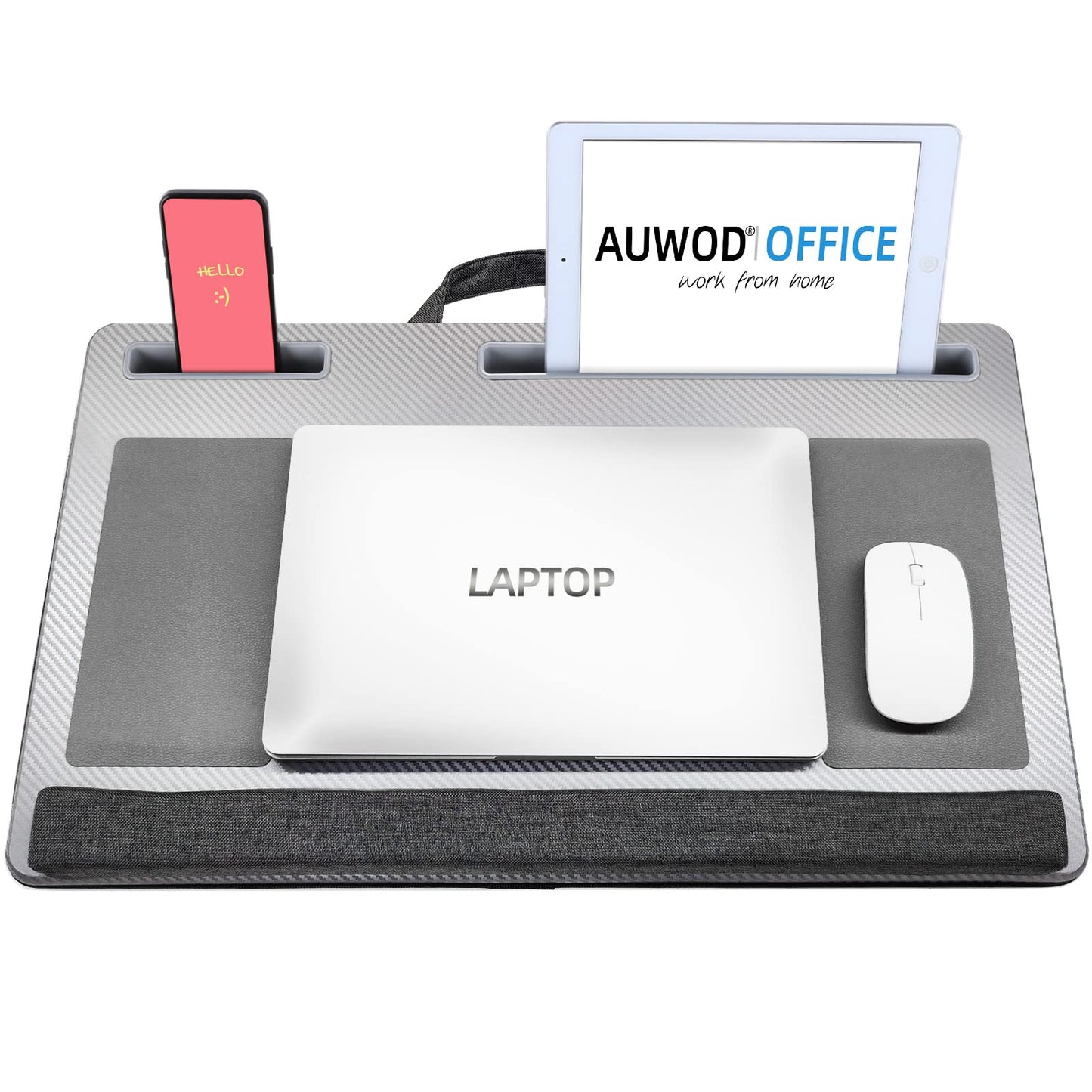 Extra Large Lap Laptop Desk- Home Office Portable LapDesk with Mouse Pad & Wrist Rest for Notebook/MacBook/Tablet, Sofa Bed Working, Writing, Drawing (Carbon Silver, Fit Up to 17-inch Laptops)