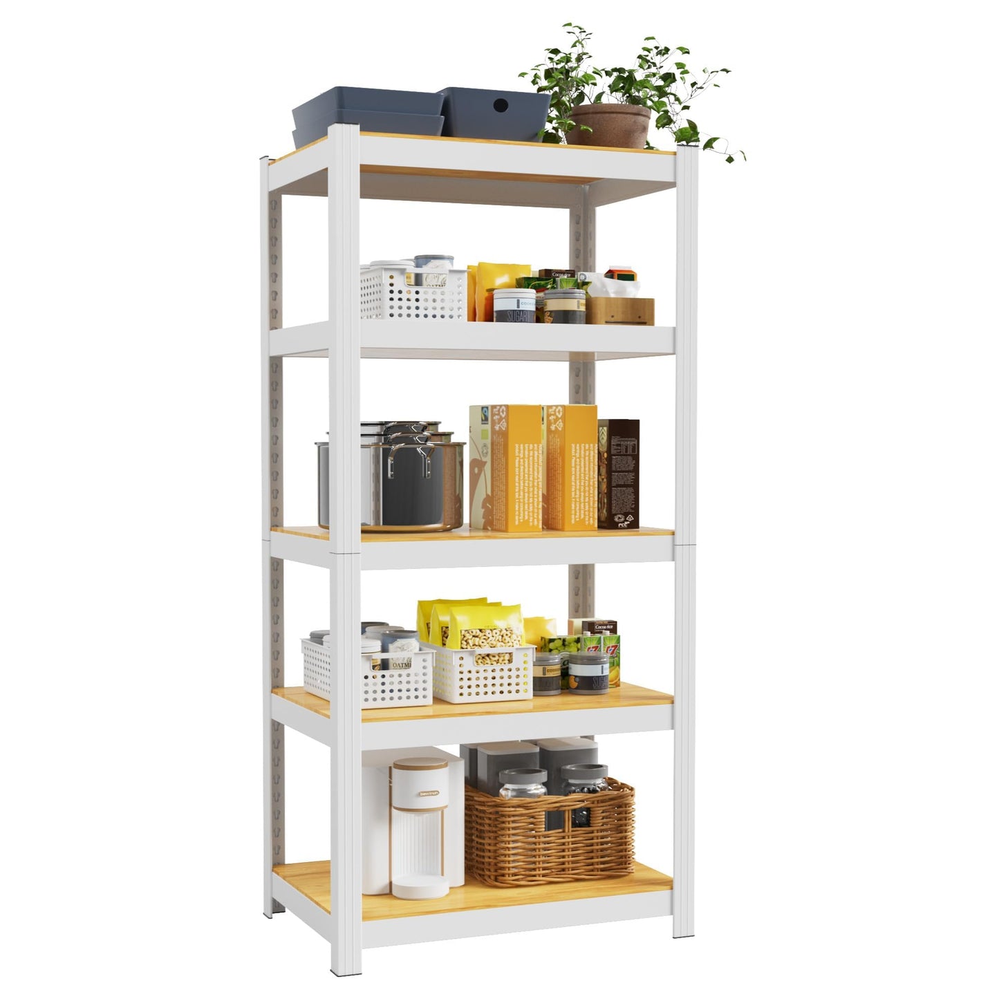 VDEVY 5 Tier 24" W x 16" D x 60" H Storage Shelves White Metal Garage Shelving 1500LBS White Pantry Shelves Heavy Duty Shelving Adjustable Utility Rack for Closet Kitchen Garage Office