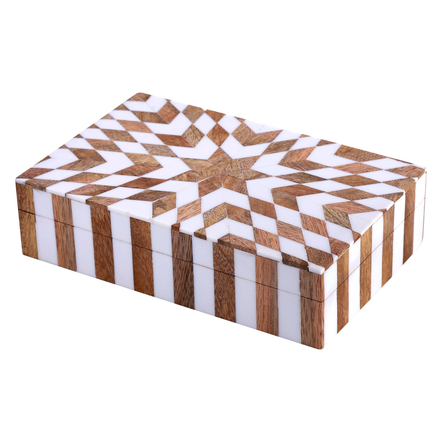 Handicrafts Home Handmade Decorative Storage Box with Lid, Wood & Resin Inlay Geometric Star Design, Coffee Table Storage Box, Remote Control Holder, Keepsake, Wooden Organizer for Home Decor- 8x5x2