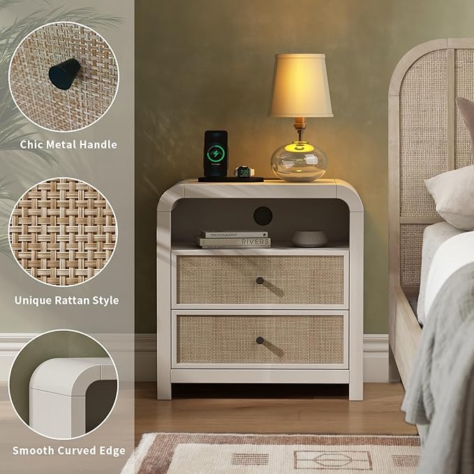 Oak&Sparrow Rattan Nightstand Set of 2, 23.6'' Rattan End Table