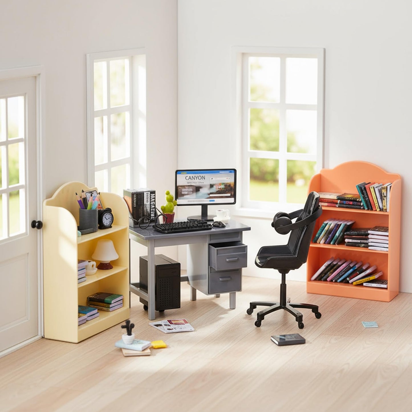 1:12 Scale Doll House Mini Computer Office Desk Furniture Accessories Set