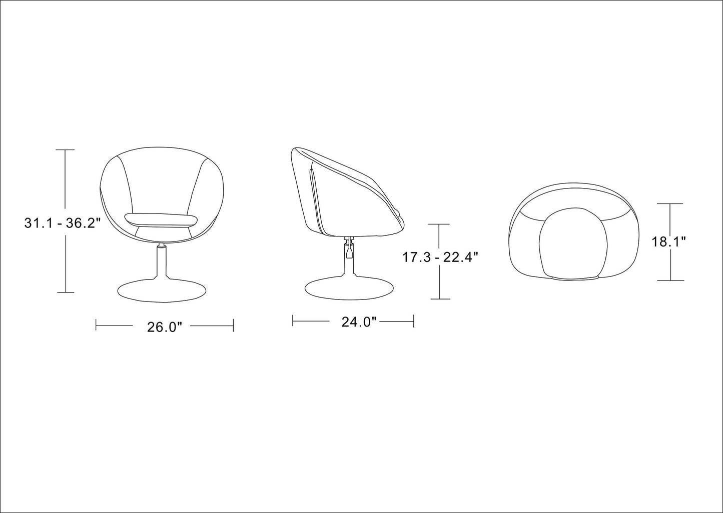Manhattan Comfort Hopper Adjustable Swivel Accent Chair with 360° Turn, Upholstered Seat, Polished Chrome Base, Modern Bowl Design for Home Office and Living Room, Sky Blue