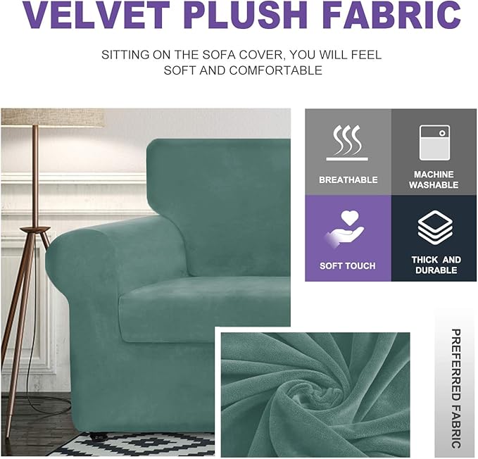 ZNSAYOTX Luxury Velvet Sofa Cover 3 Piece Stretch Loveseat Covers