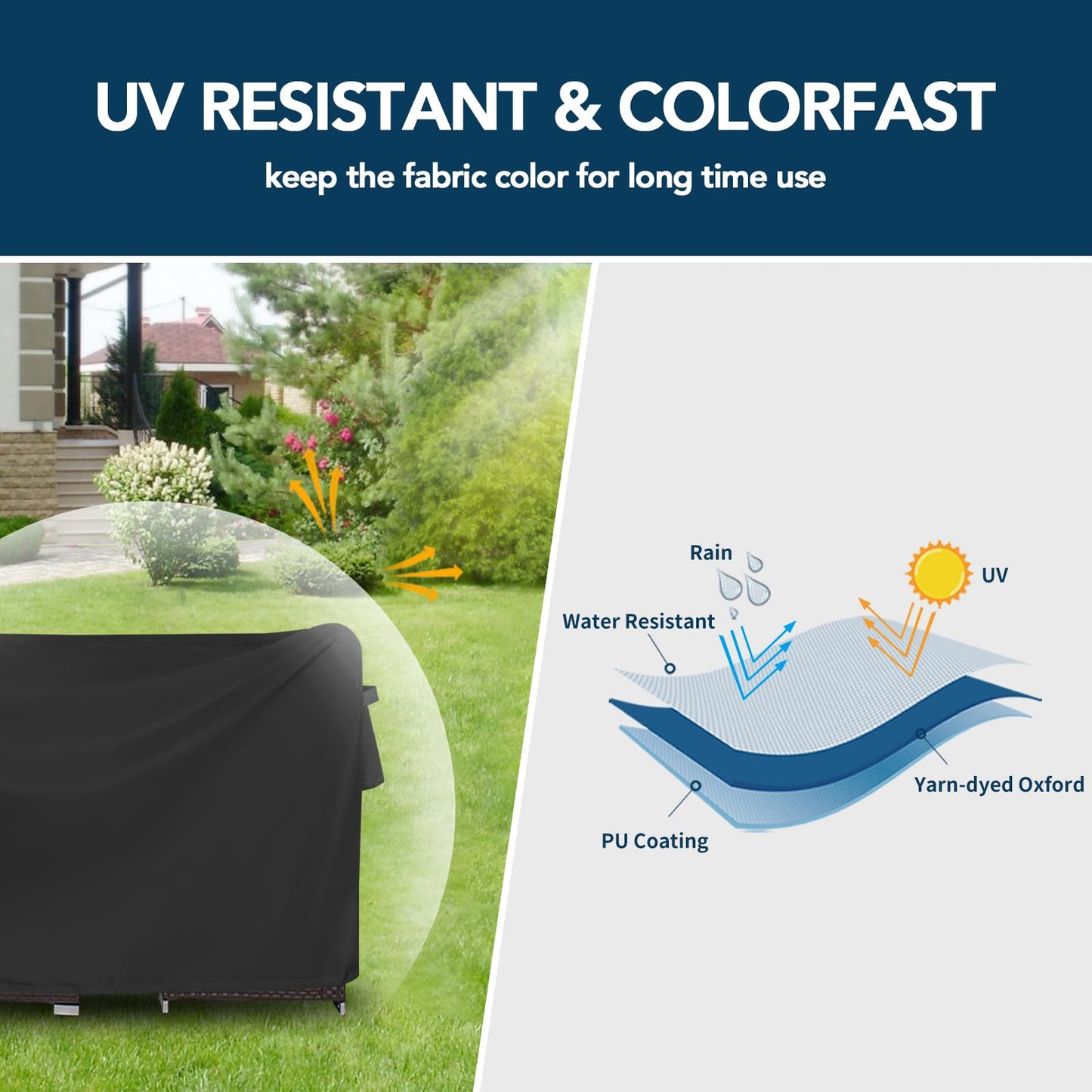 Easy-Going Rectangle Patio Furniture Cover Waterproof Outdoor Dining Table and Chair Cover Anti-UV Outside Sectional Sofa Set Covers (110"L x 84"W x 28"H, Black)