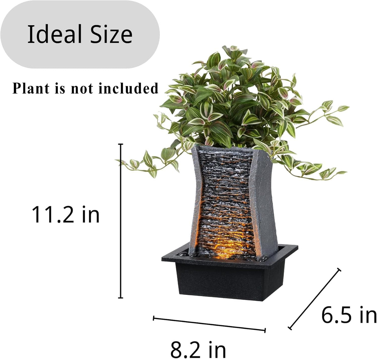 GOSSI Tabletop Water Fountain with LED Lights, Indoor Waterfall Fountain for Home Office Bedroom Decor, Includes Plastic Pots for Plant Growing, Relaxation Desk Accessory (24285)