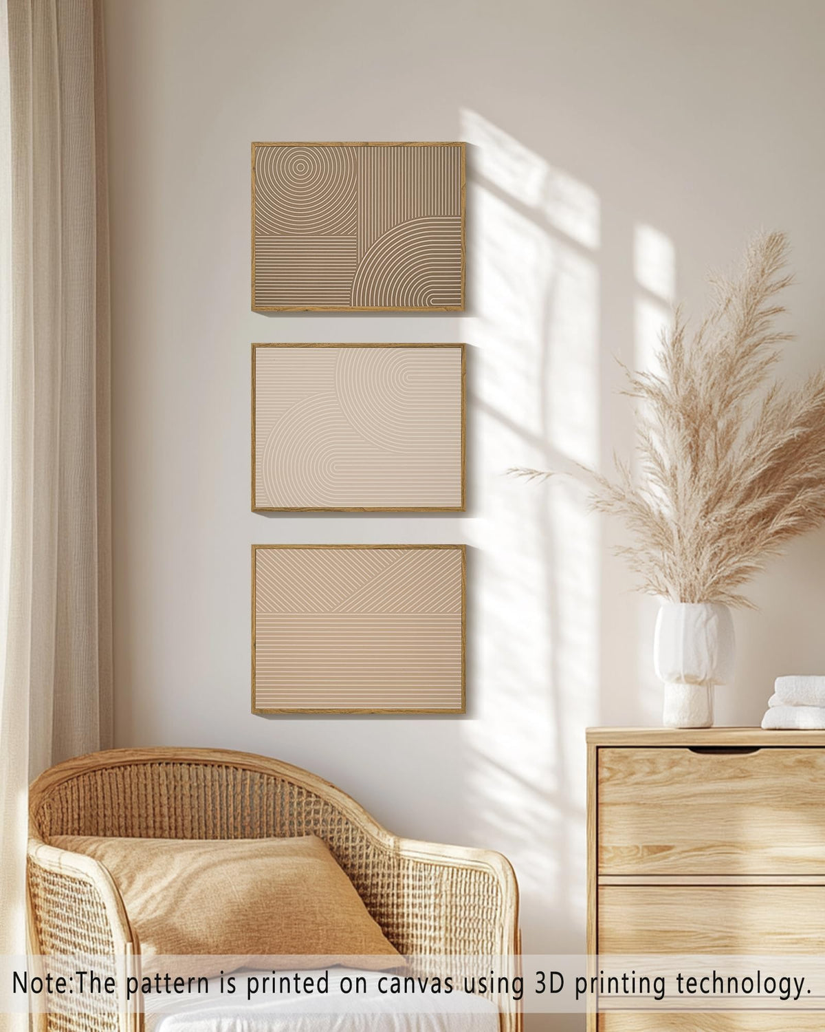 PHOPAGO Minimalist Abstract Framed Wall Art Modern Boho Neutral Line Wall Decor Geometric Artwork Kitchen Dining Room 11x14in Natural Framed