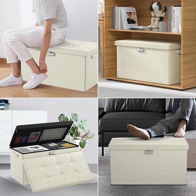 ENGPOW Storage Ottoman Bench, Fireproof Folding Bench