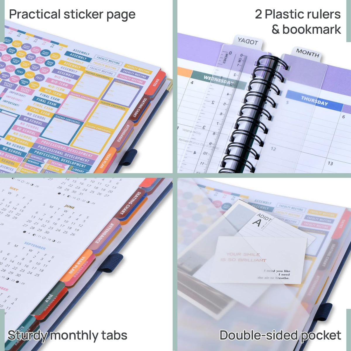 POPRUN Teacher Lesson Planner 2026-2027, (Letter Size - 8.5'' x 11'') Academic Planner July 2026 - June 2027 with Gradebook & Color Monthly Tabs, Thick Paper, 2-Sided Pocket, Leather Cover, Brown