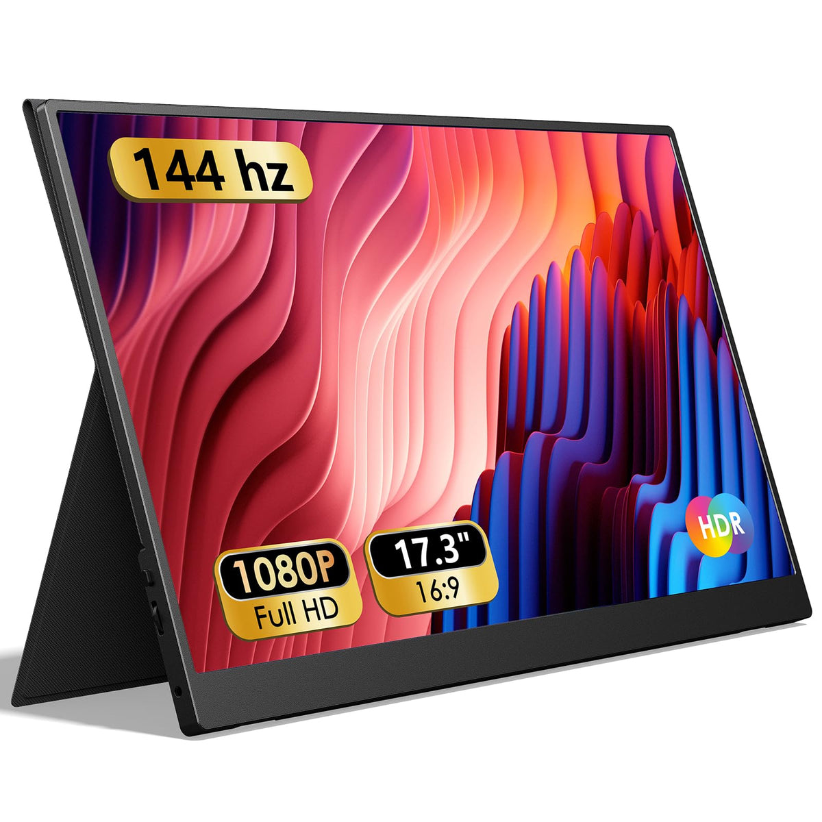 ForHelp 17.3" Portable Monitor 1080P FHD 144Hz Narrow Edge Laptop Monitor USB C HDMI Gaming Computer IPS HDR Screen, Travel Monitor for PC Mac Phone Xbox PS5 Switch Laptop w/Smart Cover & Speakers
