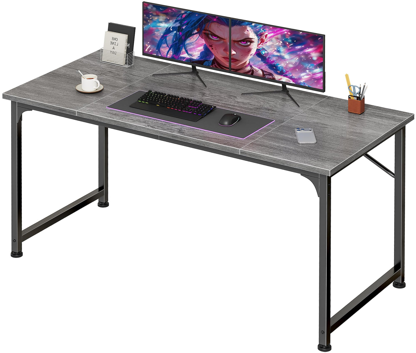 PRAISUN 47 Inch Computer Desk, Home Office Desk with Spacious Desktop, Modern Gaming Desk, Writing Study Table for Bedroom, Small Spaces, Work from Home Desk with Metal Frame, Grey