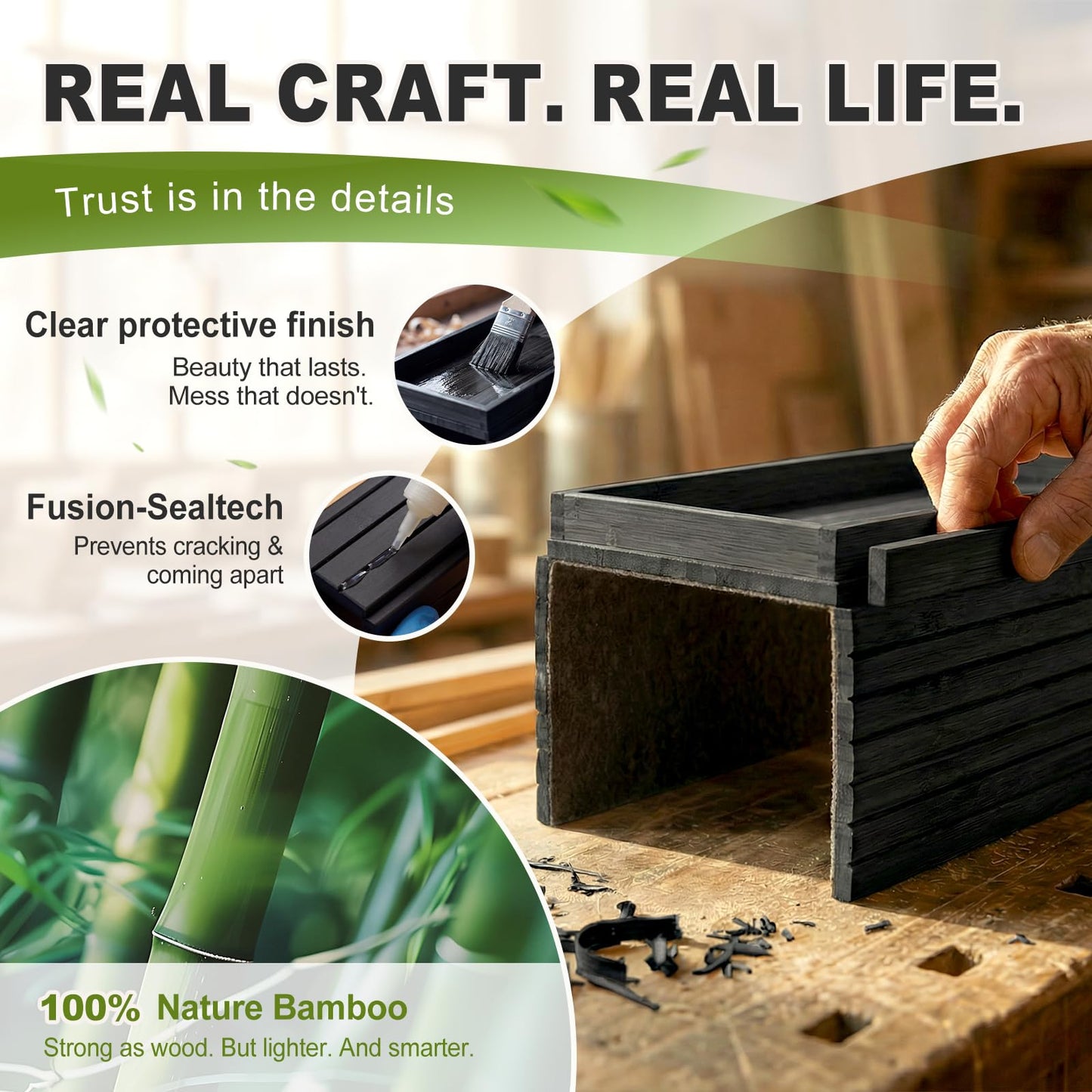 B-Zefyrn Sofa Arm Tray, Foldable Bamboo Couch Armrest Table with Large 12.5" x 5.8" Storage Compartment, Portable Chair Couch Caddy Arm Tray for Cup TV Snacks Phone
