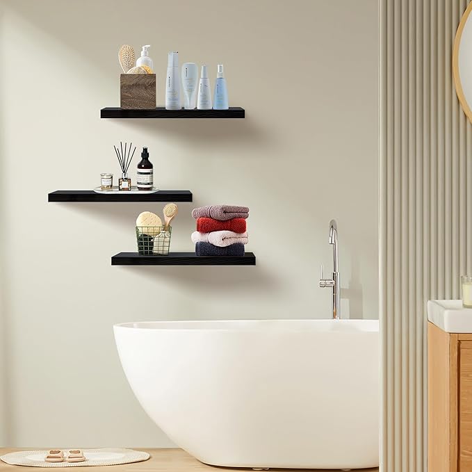 Upassion Floating Shelves for Wall Set of 3, Frame Display Black Floating Shelf