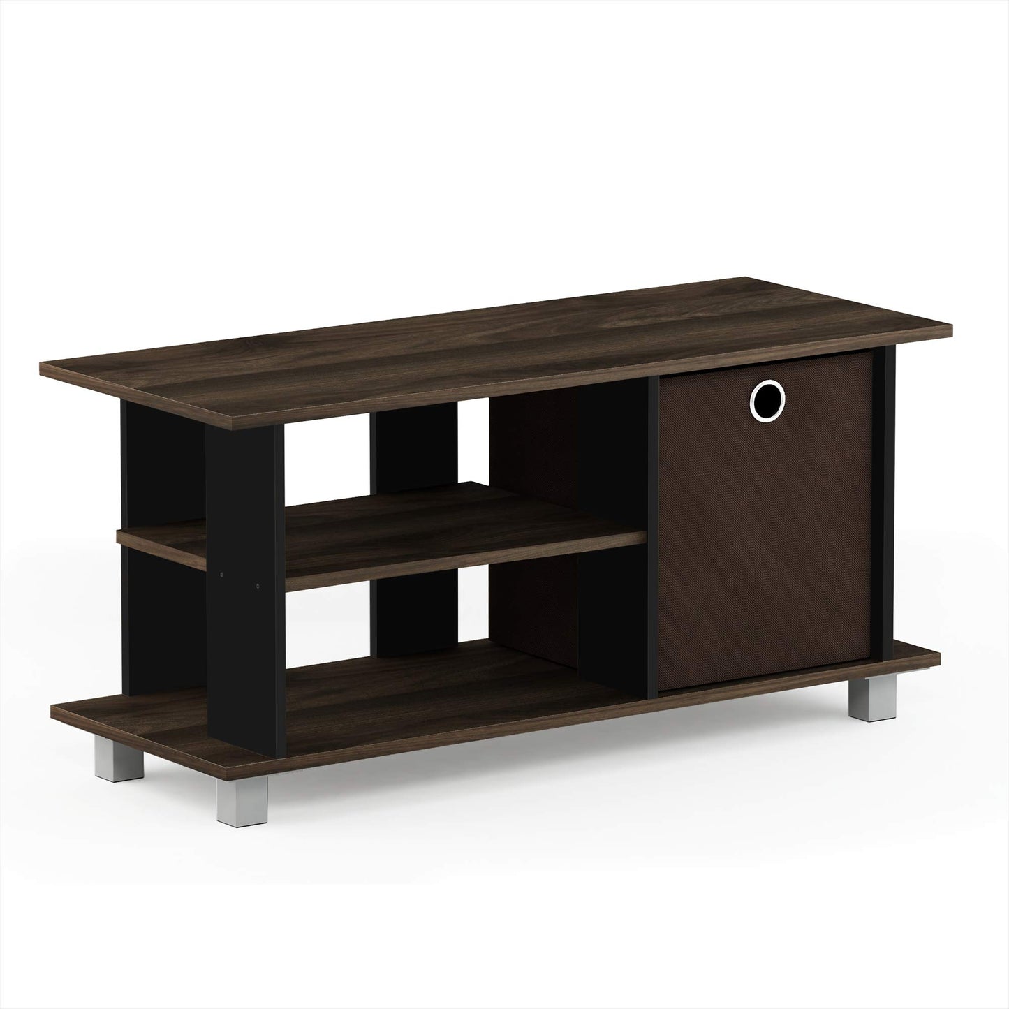 Furinno SIMPLISTIC TV Stand, 3-Tier Entertainment Center, Open Shelf TV Console for TV up to 33 Inch with Bin Drawers, for Living Room, Bedroom, Columbia Walnut