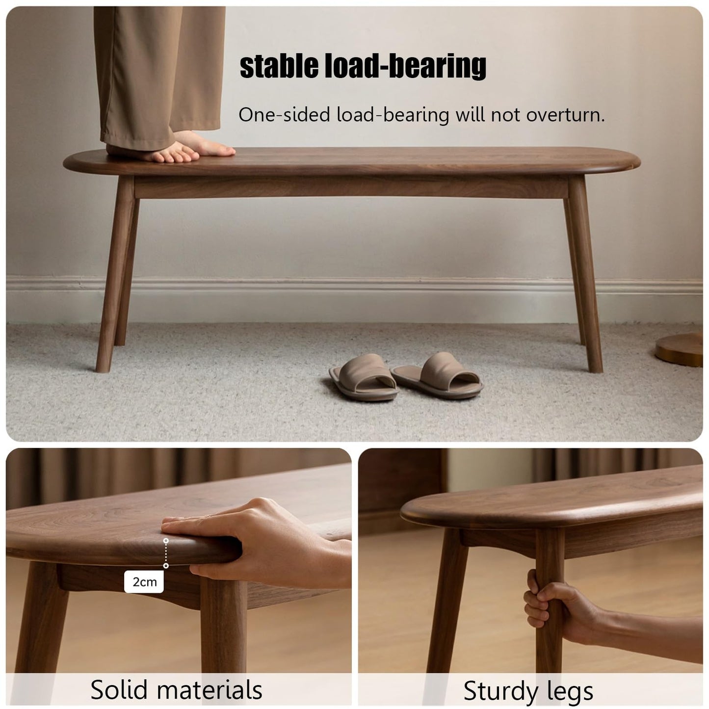 Entryway Bench,Wooden Table Bench,Solid Wood Dining Bench,Bedroom End of Bed Bench w/Rounded Corner, Outdoor Indoor Use for Patio, Park, Porch and Lawn(120 * 30 * 41cm)