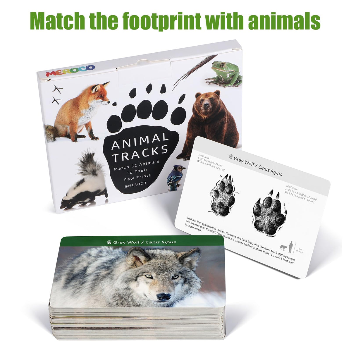 MEROCO Forest Animals Tracks Cards for Kids,Animal Tracks Matching Game Flash Cards,Homeschool Animal Games Kids Learning Educational Toys Preschool Autism Learning Materials