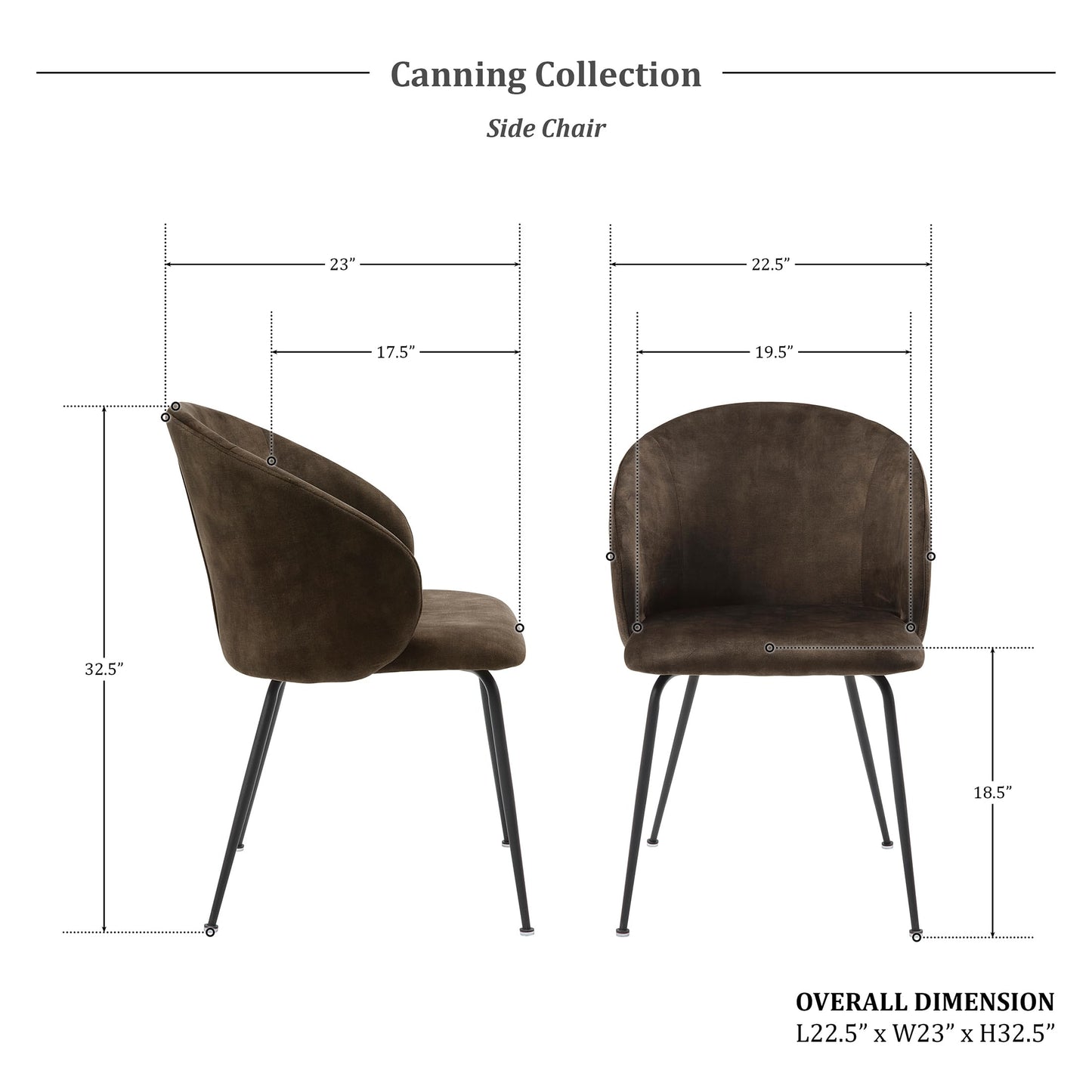 Lexicon Dining Chairs Set of 2, Modern Kitchen & Dining Room Chairs, Velvet Upholstered Cushion Seat, Round Back, Armless, Sturdy Black Metal Legs, Easy Assemble, Brown