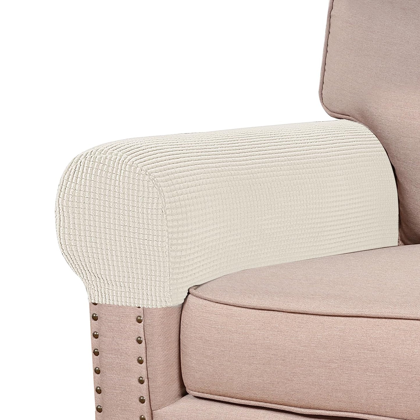 Turquoize Stretch Armrest Covers for Chairs and Sofas Couch Arm Covers for Sofa Spandex Jacquard Armrest Cover Anti-Slip Furniture Protector Armchair Slipcovers for Recliner Set of 2, Cream