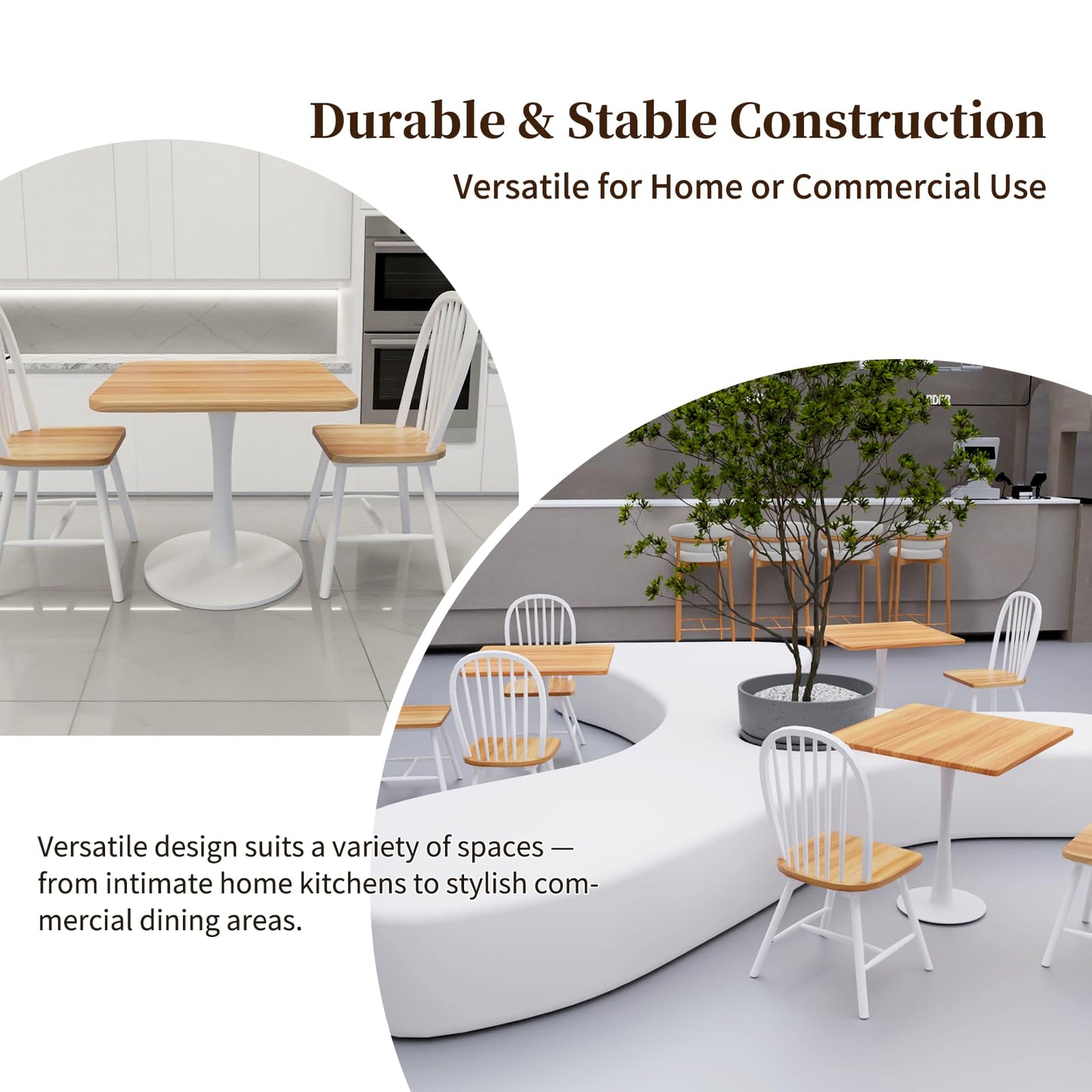 23.6" Square Small Dining Table for 2, Tulip Bistro Table with White Metal Pedestal Base, Modern Mid-Century Compact Kitchen Dining Piece for Home, Café, Restaurant, or Office