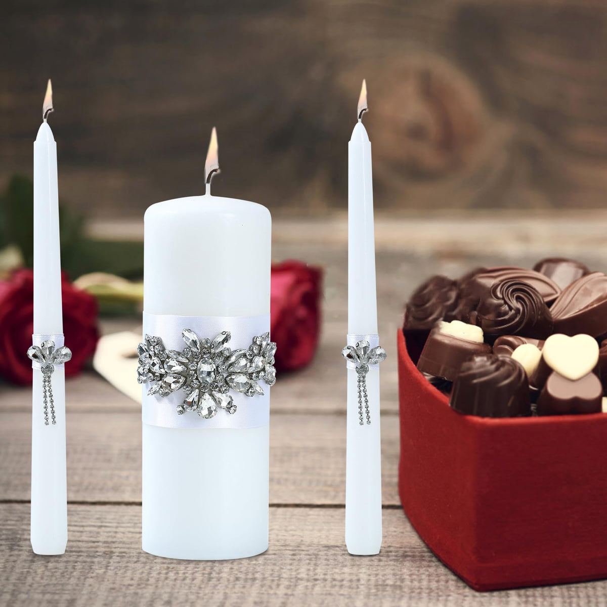 Unity Wedding Candle Set - 1 Pillar & 2 Taper Candles for Ceremony