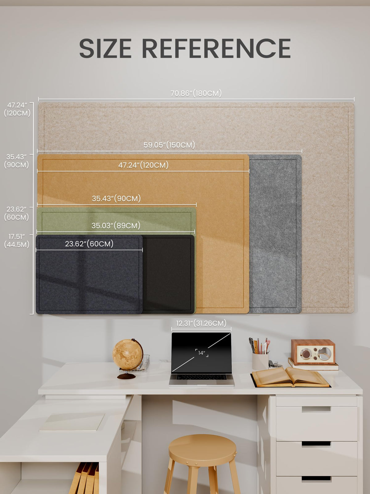 Fluxynara Bulletin Board, 23.6" x 17.5" Cork Board Alternative with 12 Safe Removable Adhesive Tabs, Foldable Felt Pin Board for Home Office, Classroom, Bedroom,Entryway for Walls—Navy Blue