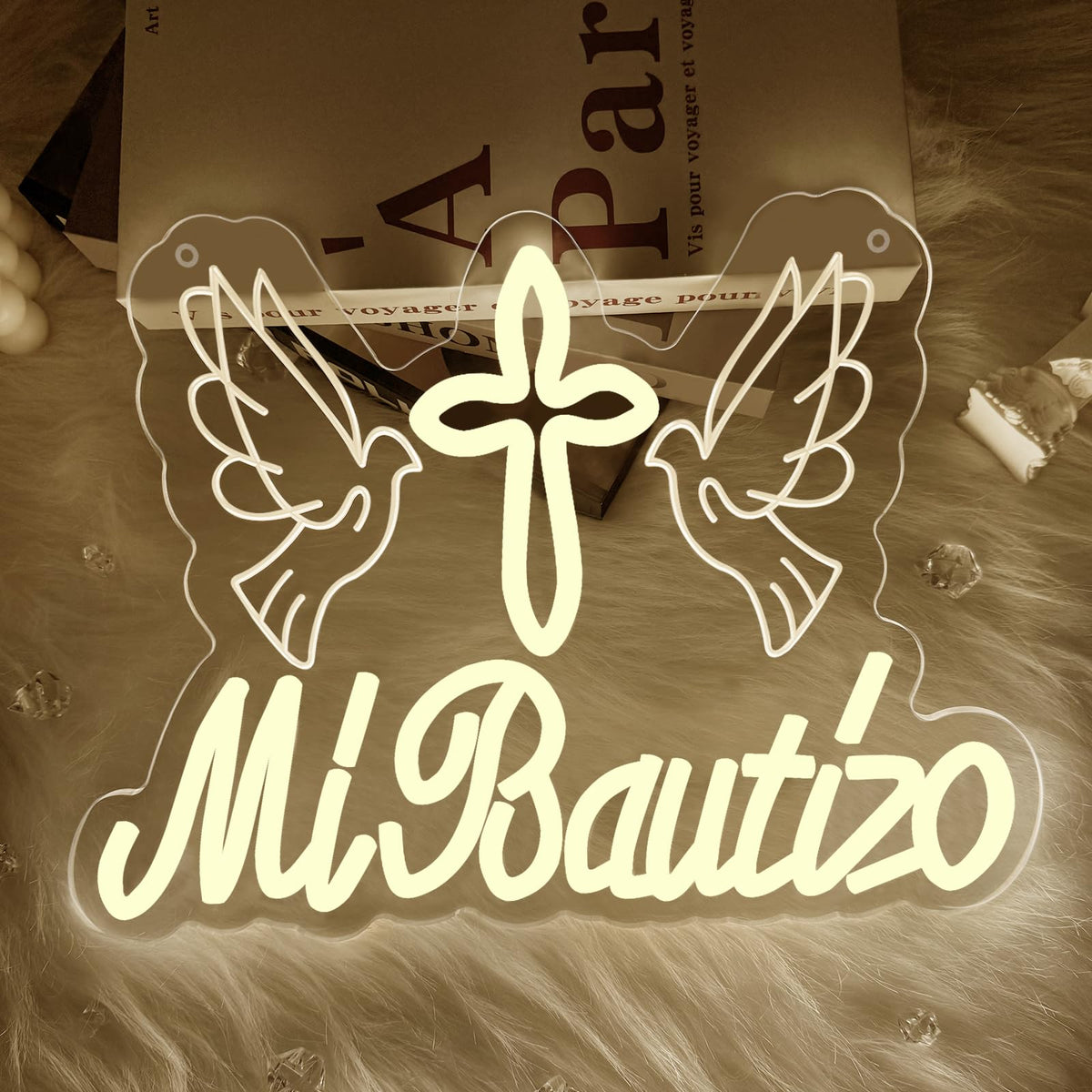 Mi Bautizo Neon Sign for Baptism Decorations, Led USB Signs for First Birthday Cross Baby Shower Bedroom Kids Room Party Backdrop Decor Gifts