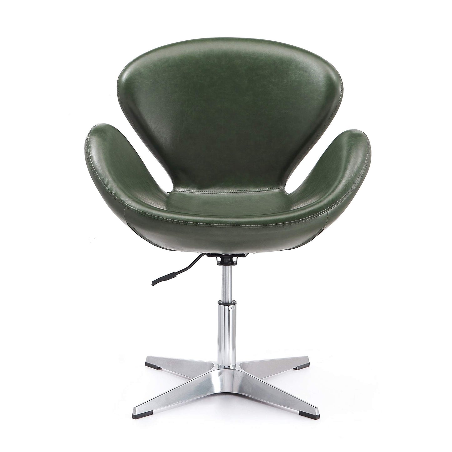 Manhattan Comfort Raspberry Adjustable Swivel Accent Chair Set of 2 with 360° Turn, Polished Chrome Base, Modern Retro Design, Ideal for Living Room and Home Office, Forest Green Faux Leather